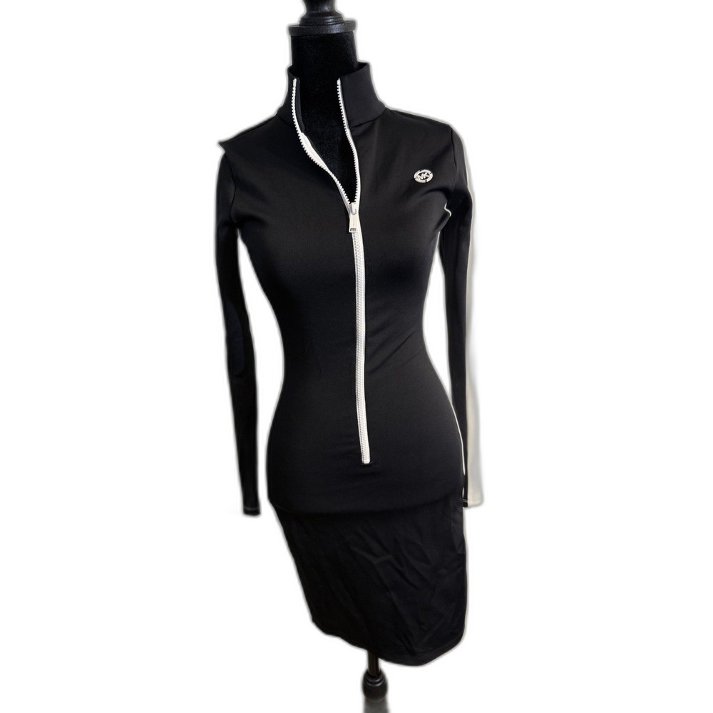Michael Kors Black & White Colorblock Zip Bodycon Dress